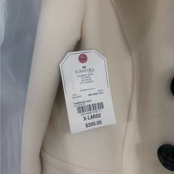 NWT Women's St. John’s Bay Wool Cream Double-Breasted Coat Peacoat +Garment Bag - Picture 9 of 10